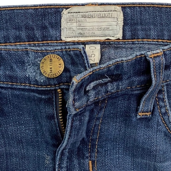 Current/Elliott The Stiletto Dark Shredded Distressed Mid Rise Ankle Jeans 25 - Picture 13 of 16